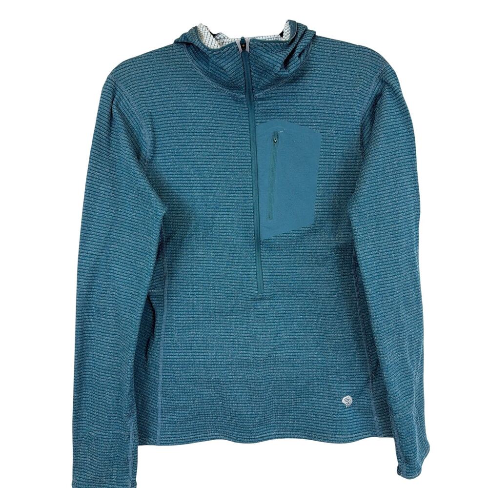 Mountain Hardwear Green Striped Hooded Quarter Zip Jacket Size M